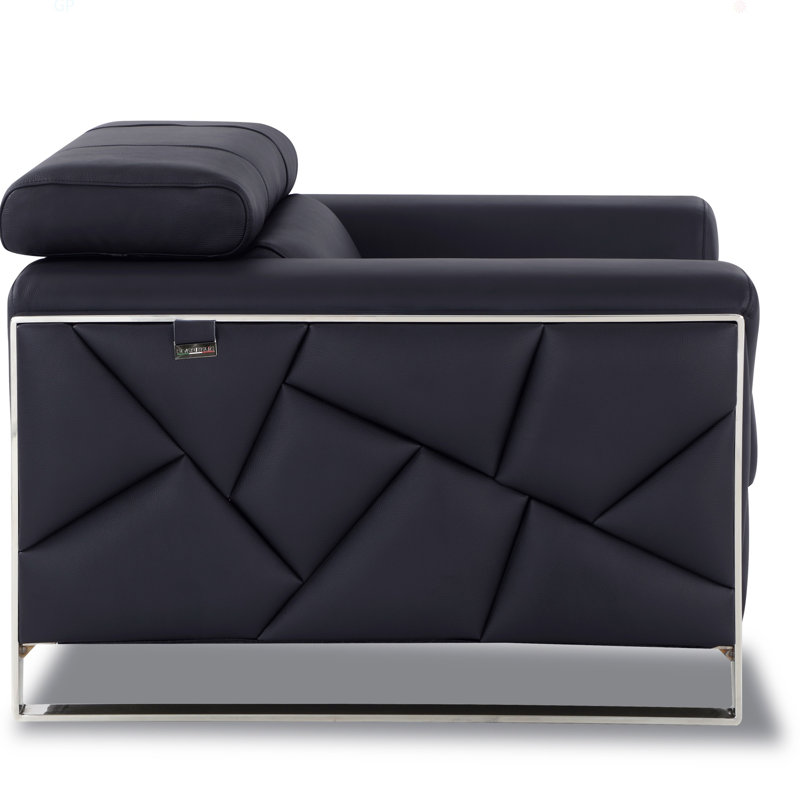 Causeuse en cuir italien Global United, Gris foncé, Argent argent