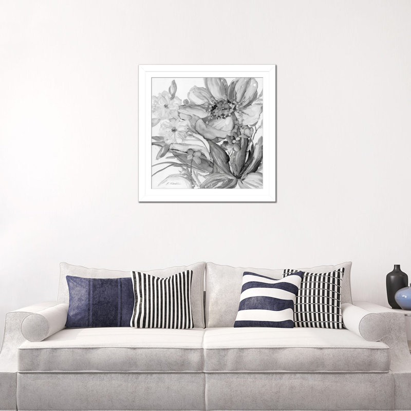 Seaglass Garden II - noir et blanc, Cadre blanc à coins ouverts, H 16 po x l 16 po