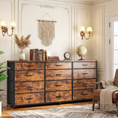 55" Wide Storage Dresser With 12 Fabric Drawers, Sturdy Metal Frame Tv Stand For Bedroom & Living Room
