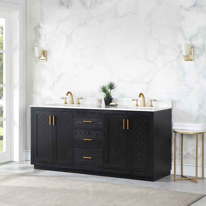 Everly Quinn 72'' Double Bathroom Vanity with Cultured Marble Top ...