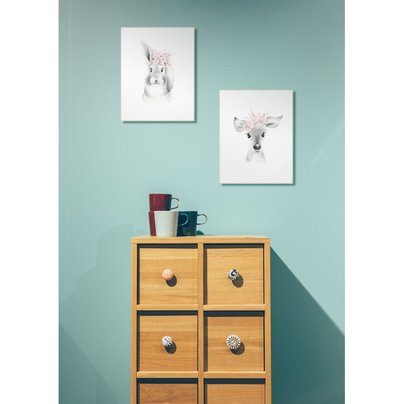 Gupton Fluffy Deer Flowers Art, Giclée encadrée blanc bord de mer, H 15 po x l 10 po x P 0,5 po