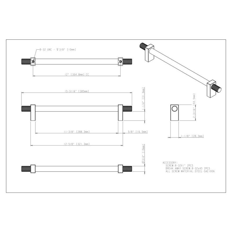 Larkin 4 Knurled Ends Appliance Pull, Satin Nickel, 12"