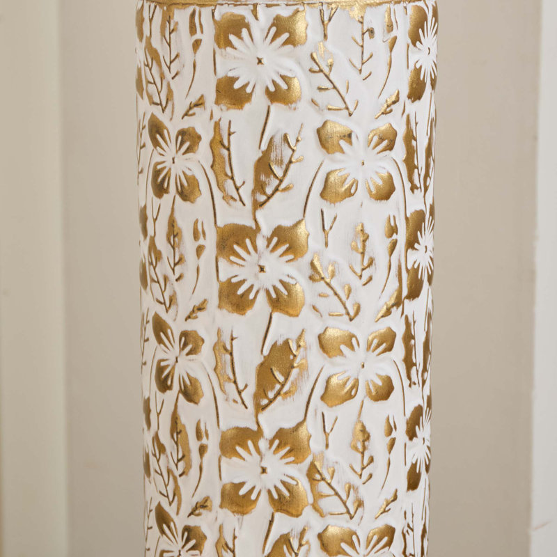 Set Of 3 Mother's Day Gift Set - Gilded White 3D Relief Flower Metal Vase (24"/ 29"/ 33" H)