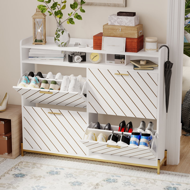 Space-saving White Mdf Shoe Cabinet Modern Rustic Design Entryway
