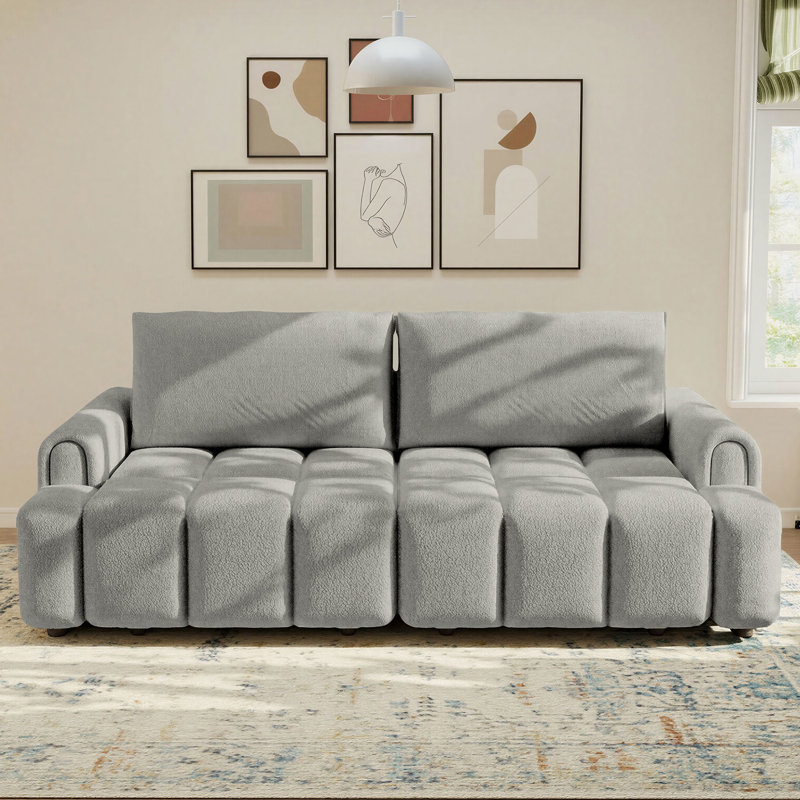 Canapé-lit surdimensionné de 90 pouces - canapé-lit escamotable en molleton Sherpa 3 en 1 avec rangement caché sous le siège, gris clair