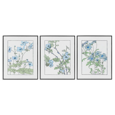 Ensemble de giclée encadrée 3 pièces Wild Blooms avec des contours détaillés, design par CAD Designs
