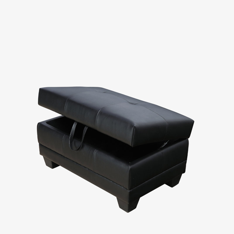Faux Leather Ottoman, Black Faux Leather