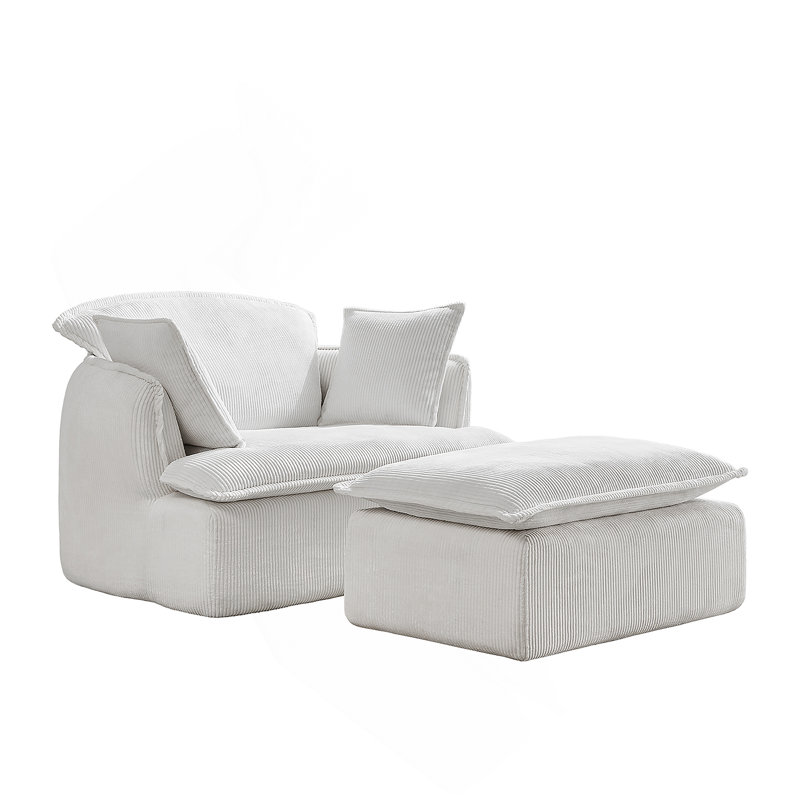 Luxurious Oversized Armchair with Lumbar Support and Matching Ottoman for Ultimate Comfort and Style, Beige