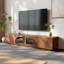 Meuble télé moderne en noyer de 240 cm (94,5 po) avec portes vitrées cintrées et rangement