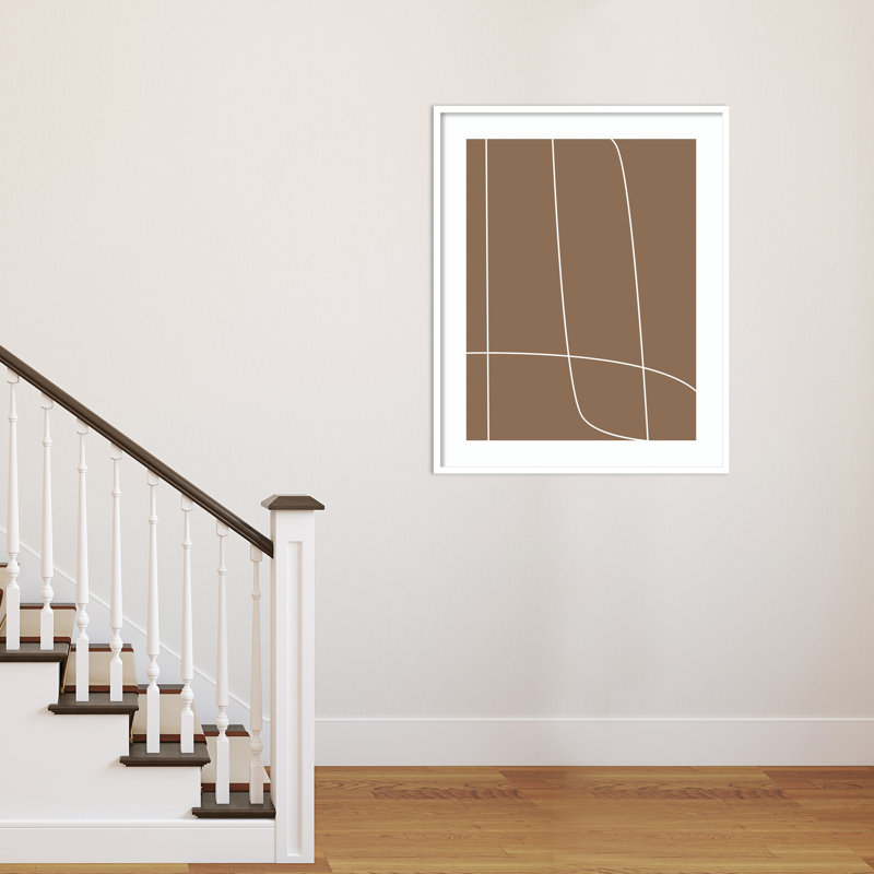 «Modern Line Abstract 2 Mushroom Brown» par The Creative Bunch, reproduction d'art sur châssis, Cadre blanc