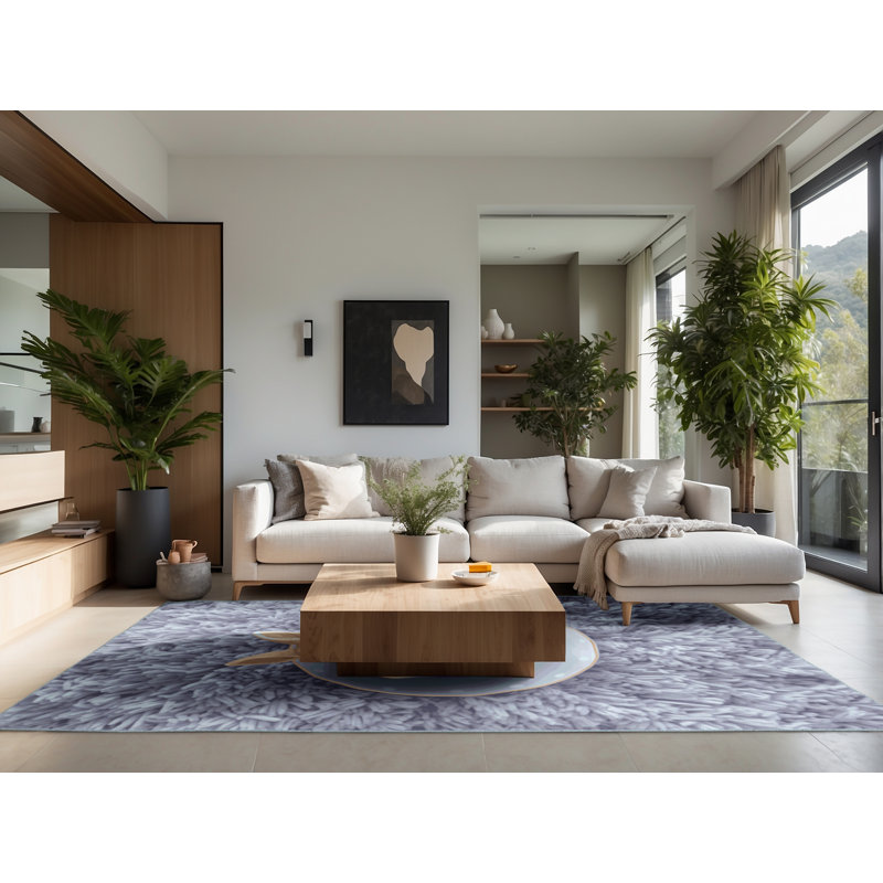 Soft Plush Farkas Easter Modern & Contemporary Abstract Area Rug in Gray – SkyBlue Binding, 3x5
