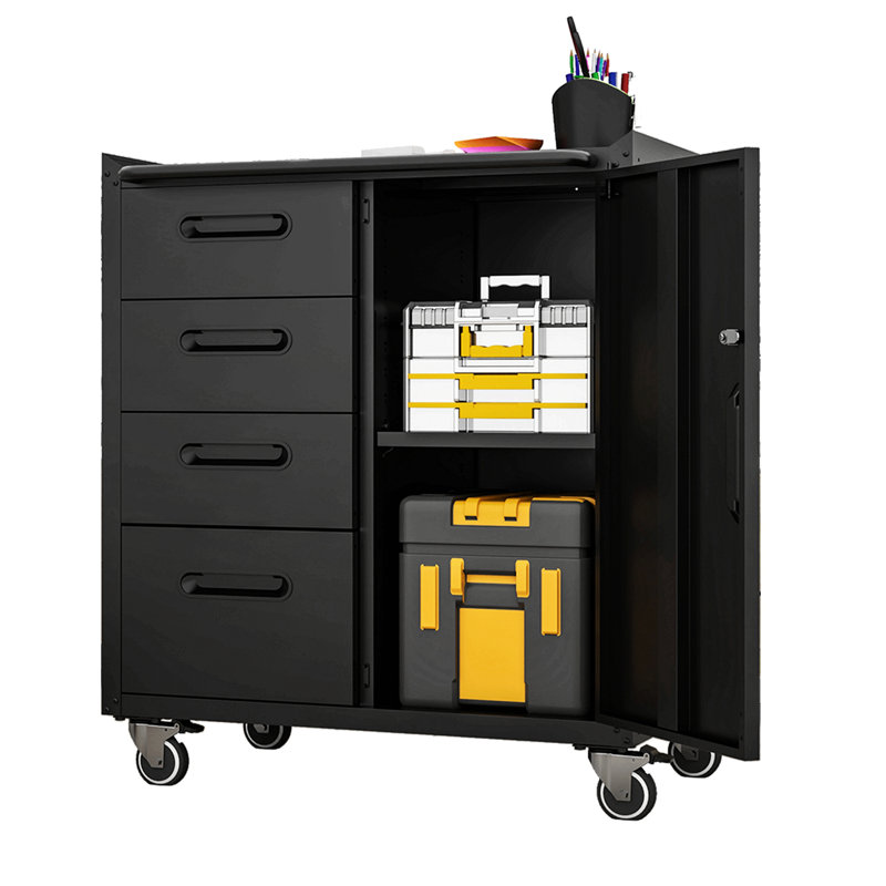 Sturdy Metal Tool Storage Cabinet With Wheels - Tool Storage Cabinet For Garage, Office, And Home Organizer Solutions, Black/Grey