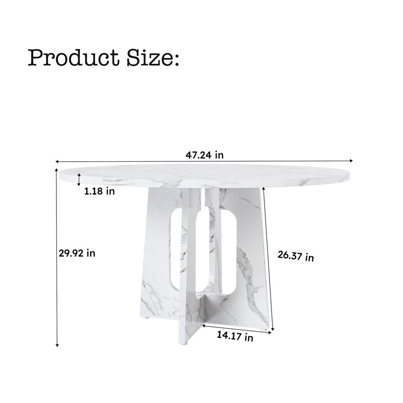 Modern Farmhouse Round Dining Table For 4,MDF Table With Marble White Finish, Easy Assembly For Kitchen/Dining Room-Only Table