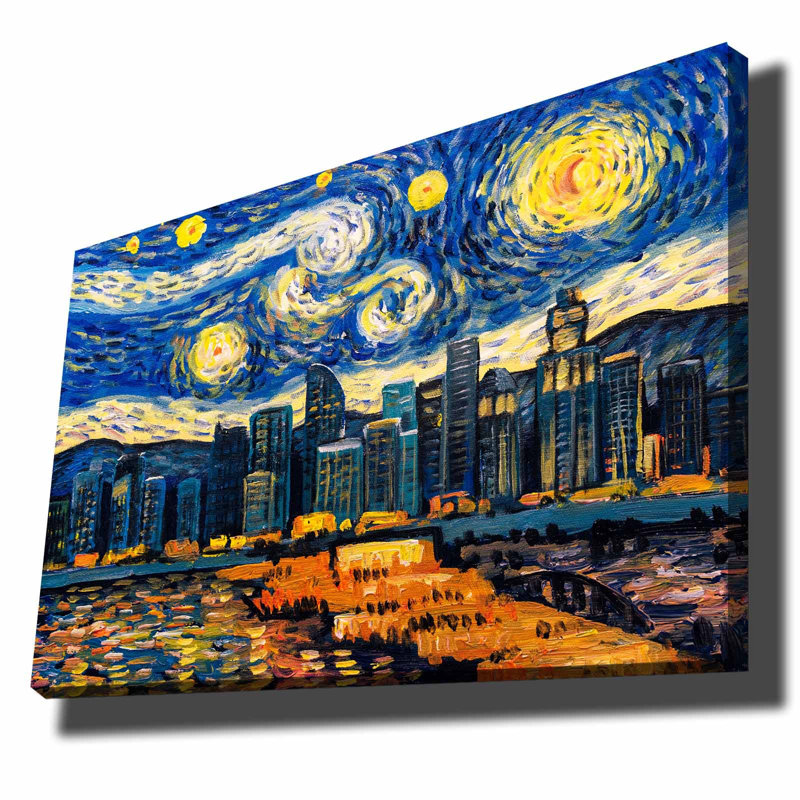 Stunning Canvas Wall Art, Blue & Navy Blue with Yellow & Orange Accents, 27.6 x 39.4 inches | 100% Canvas (Thickness: 0.1 inches) on 100% Pine Wood Frame (Thickness: 0.9 inches) | Perfect for Home Décor & Modern Aesthetic