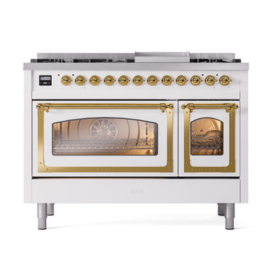 ILVE Nostalgie II Series Noblesse 48 inch Dual Fuel Range with 8 Sealed Burners, Griddle (Glass Door)