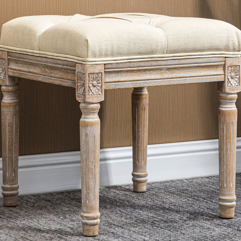 Tabouret beige, avec une structure en bois pour la chambre à coucher, le salon, le vestibule de style rétro beige, des pieds robustes