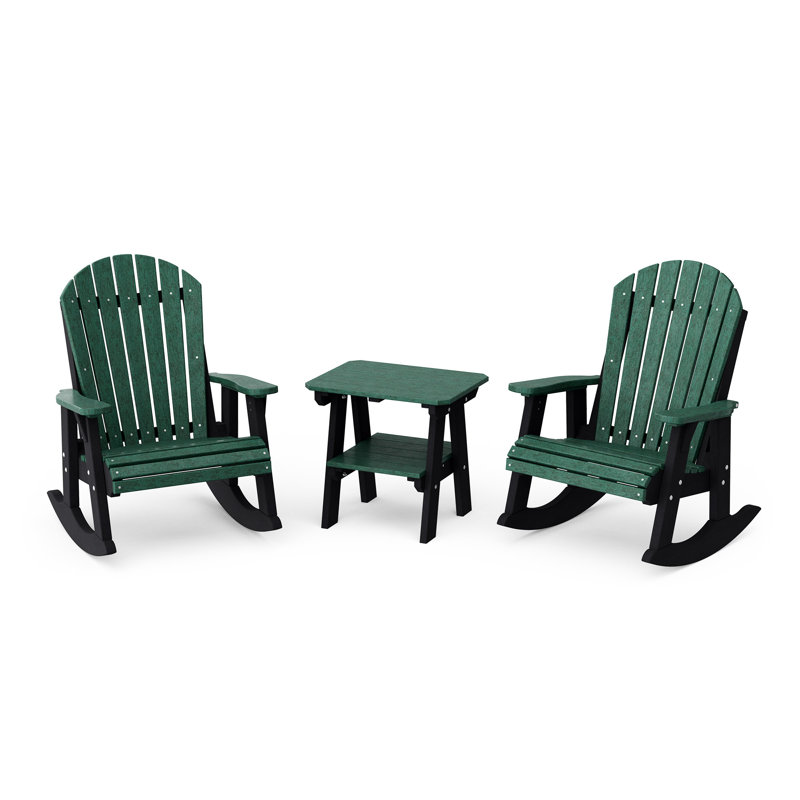 Ensemble de chaises berçantes 3 pièces avec table d'appoint Heritage Adirondack Heritage, Vert gazon / Noir