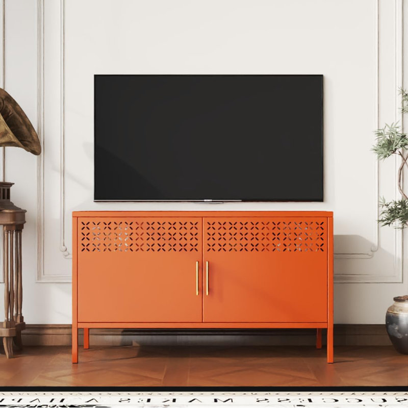 Metal Accent Storage Cabinet with Adjustable Shelf for Home,Office,Dining/Living Room, Orange