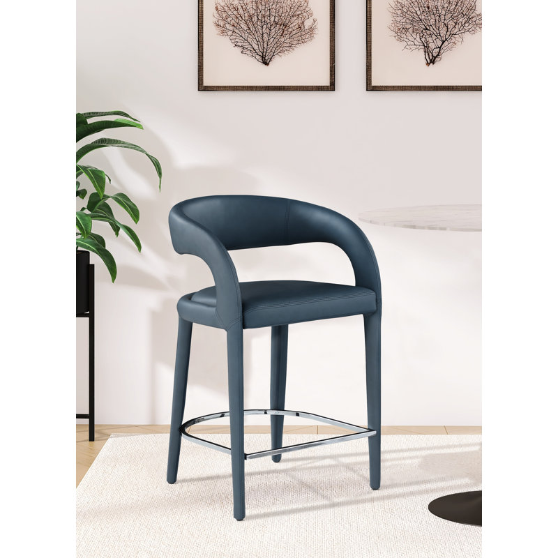 Sylvester Faux Leather Counter Stool, Navy Vegan Leather