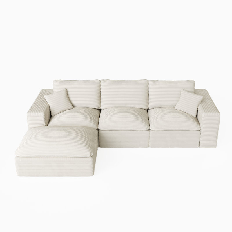 Canapé modulaire beige de 108 po avec méridienne en L et siège moelleux en velours côtelé Beige Cloud, aucun assemblage requis