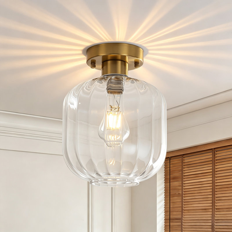 Plafonnier semi-encastré en verre 1 lumière, Noir mat