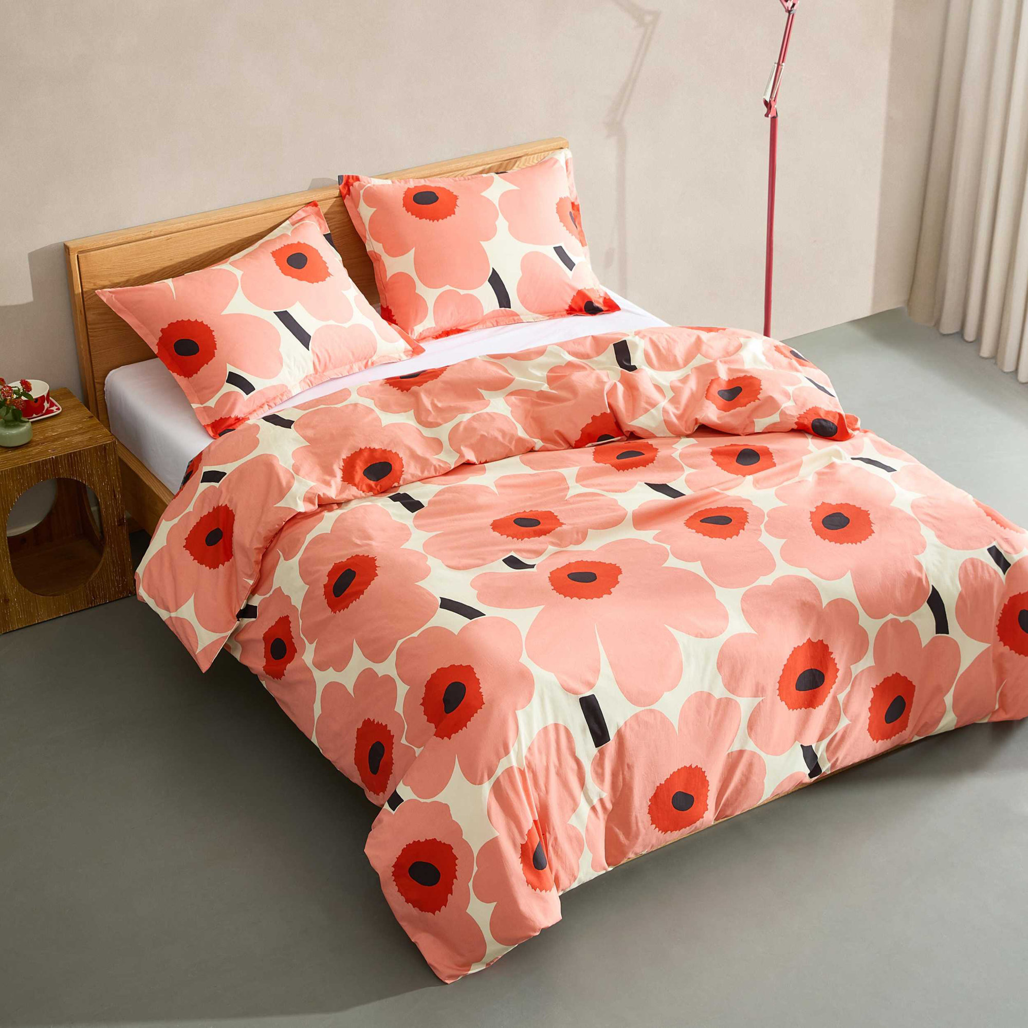Marimekko Unikko Cotton Red Duvet Cover Set, Red/Pink, King Duvet Cover + 2 King Shams
