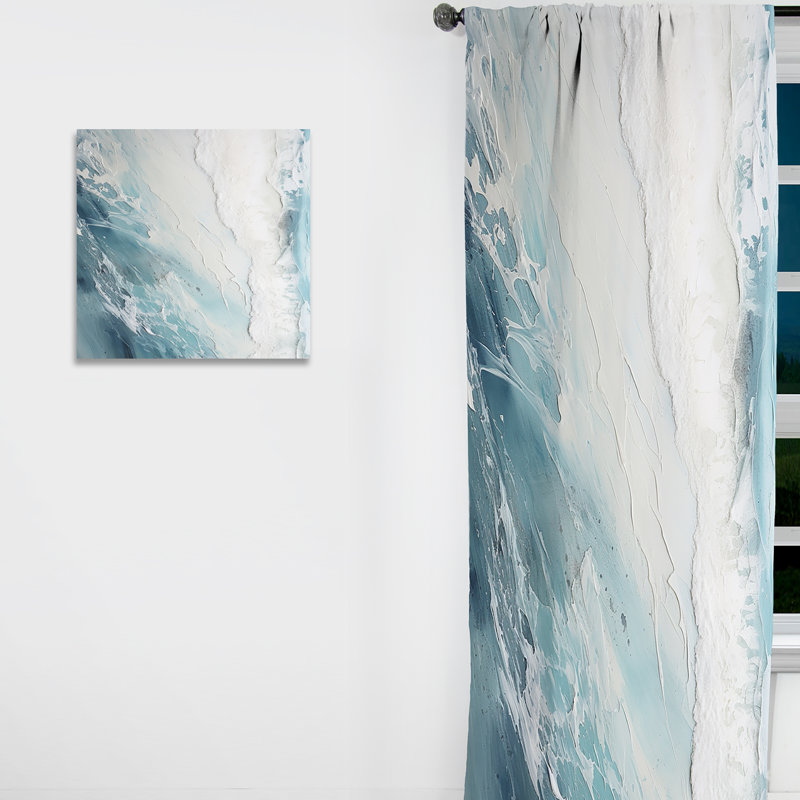 Soft Color Minimal Beach Wave I - Nautical Velvet Curtain - Room Darkening - 1 panel, 52" W x 84" L