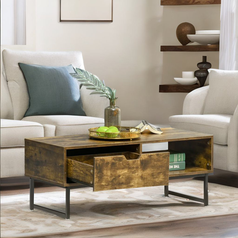 Anstadt Industrial Rustic Coffee Table With Drawer and Storage