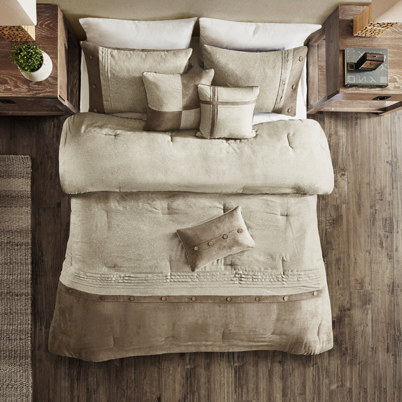 Literie - chambre à coucher en faux suède 7 pièces, design, Édredon de très grande taille et 6 pièces suppl, Tanné