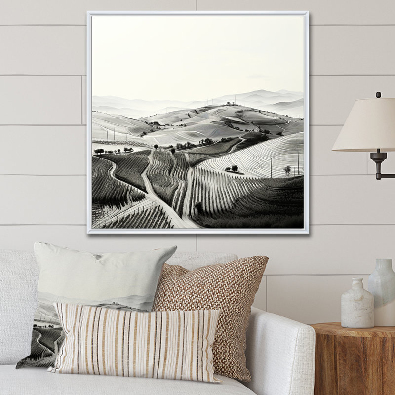 Minimalisme vignoble, reproduction d'art sur toile, Cadre flottant blanc, H 36 po x l 36 po x P 1,5 po