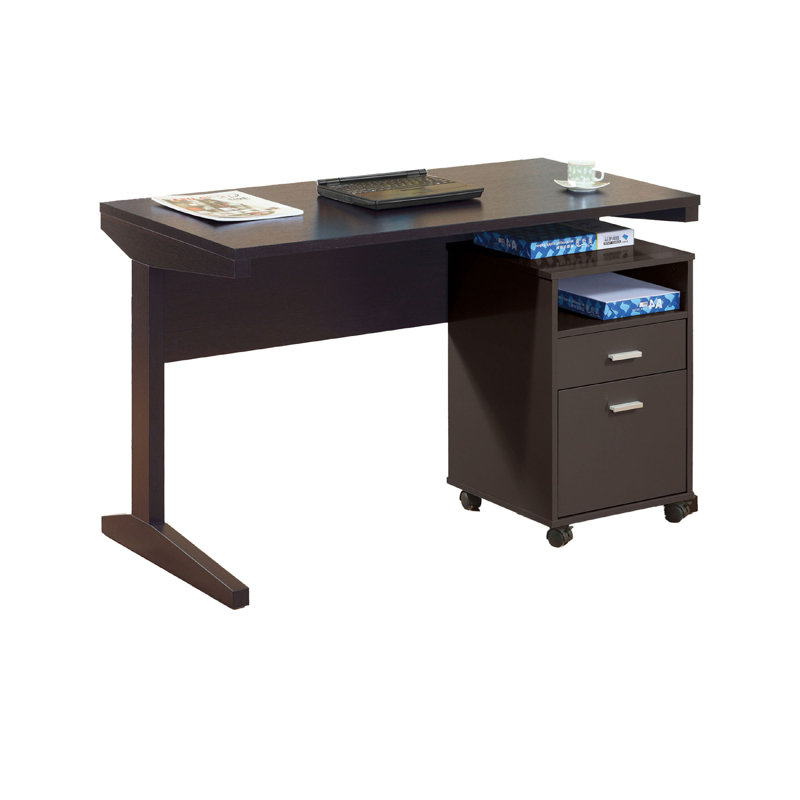 Bureau avec classeur, 2 tiroirs de rangement, brun cacao rouge de 47 pouces