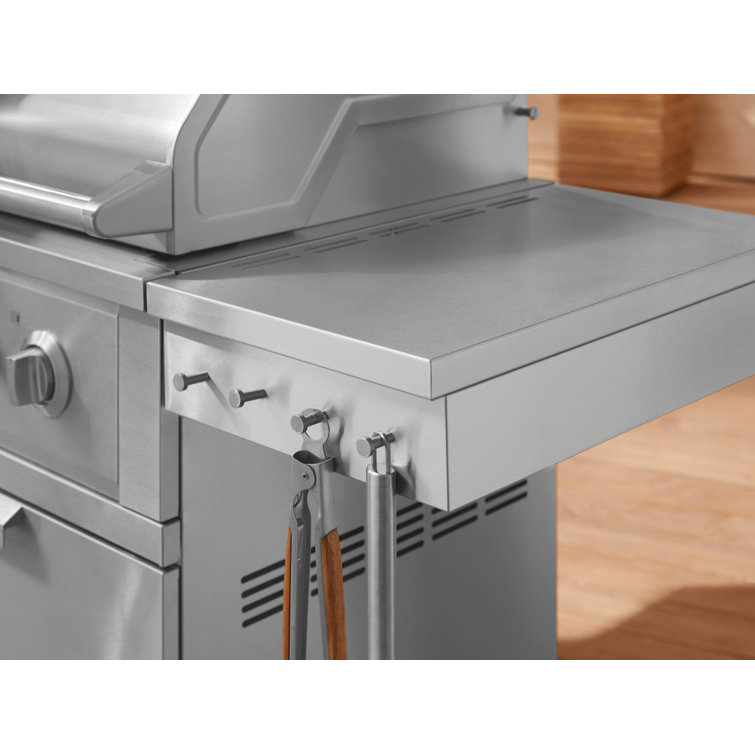 NewAge Products Outdoor Kitchen 40 in. Natural GAS 5 Burners Stainless Steel Grill Cart with Platinum Grill and Dual Side Burner, Silver