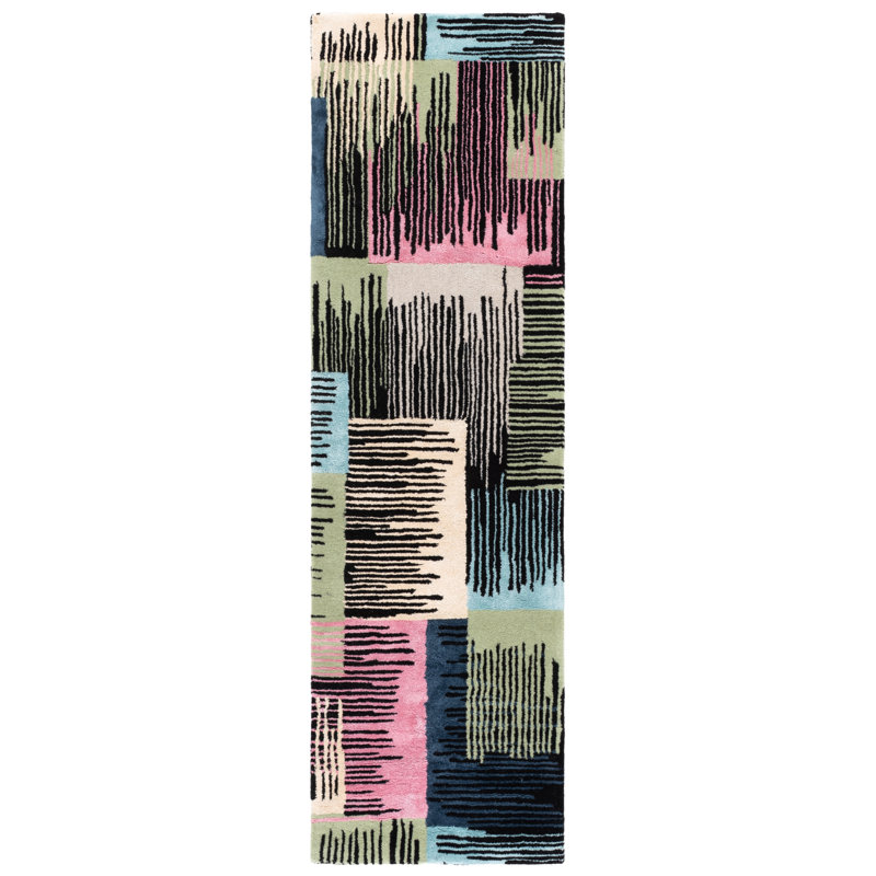 Tapis d'intérieur abstrait en laine, coton et laine touffetée à la main Fifth Avenue, Tapis de couloir 2 pi 3 po x 8 pi