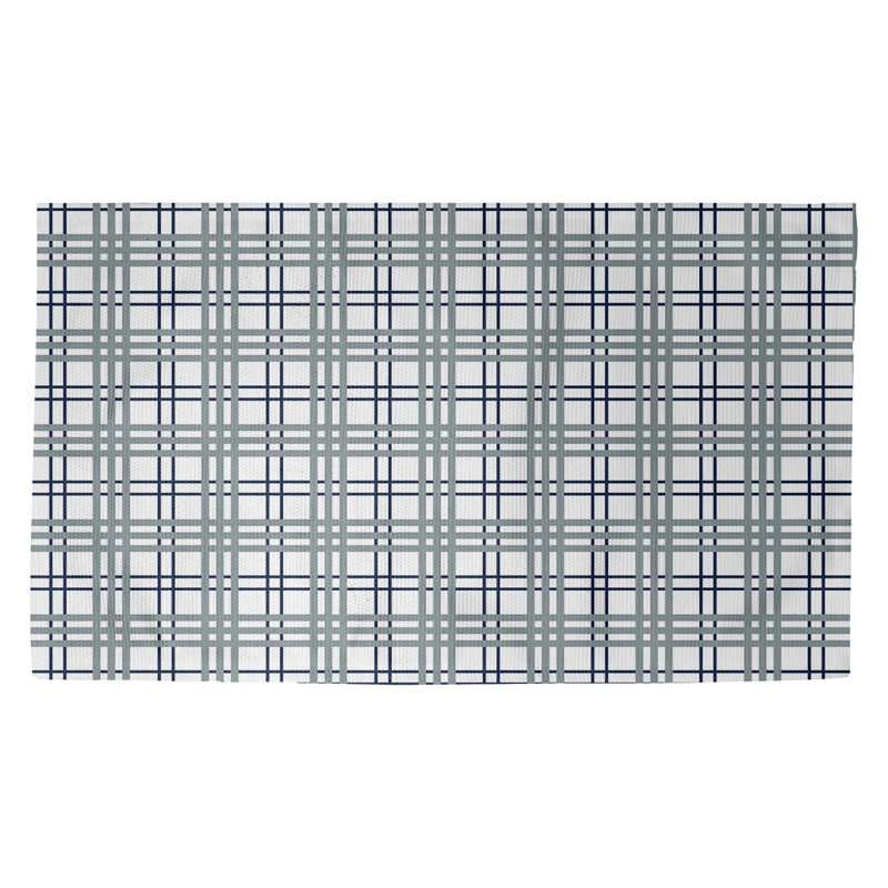 Tapis décoratif bleu/gris fait à la main plaid, Rectangle 3 pi x 5 pi