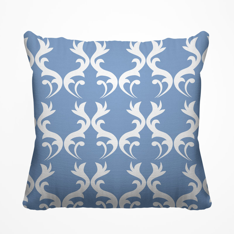 Galton Damask Outdoor Reversible Throw Pillow, 15H" x 15W", Periwinkle