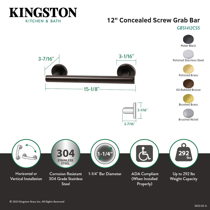 Kingston Brass Berwyn Grab Bar, 15.13" W, Brushed Brass