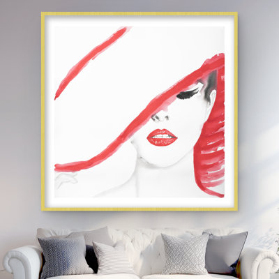 «Woman with a Summer Hat», reproduction encadrée illustrée en rouge