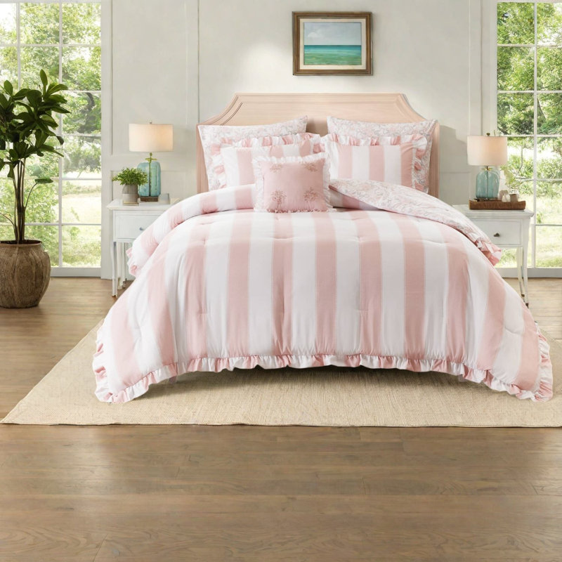 Ensemble de literie rose pour lit queen-size, couette à volants en microfibre, chambre romantique
