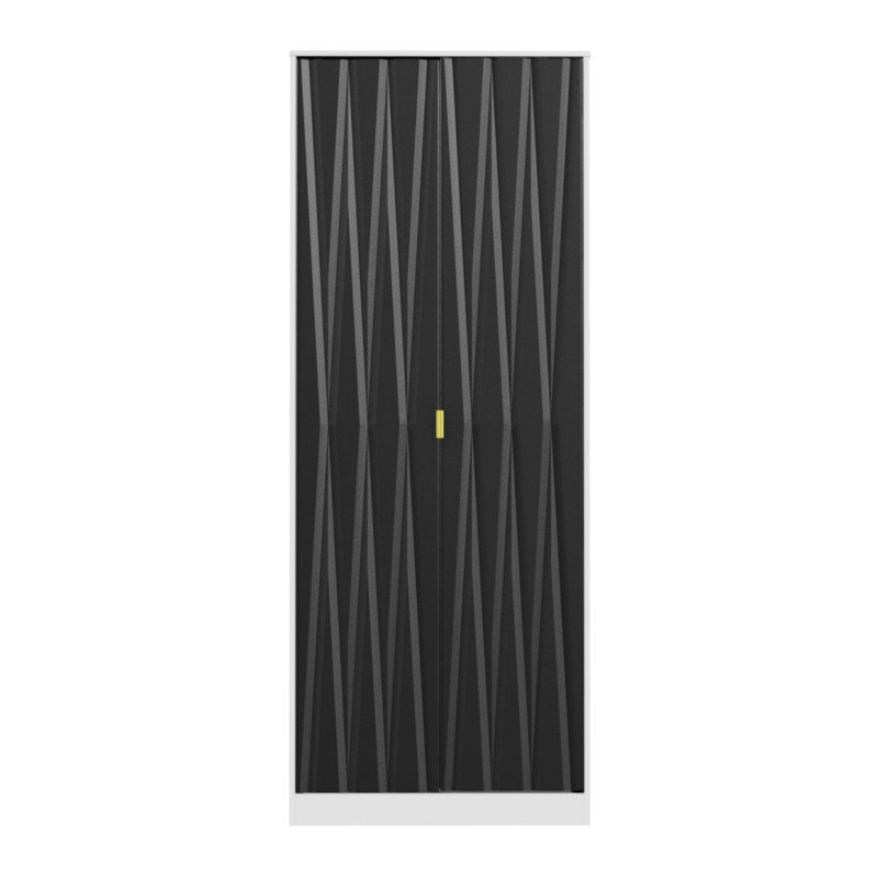 Fully Assembled Fellgren Diamond 2 Door Wardrobe, Black / White Matt Veneer