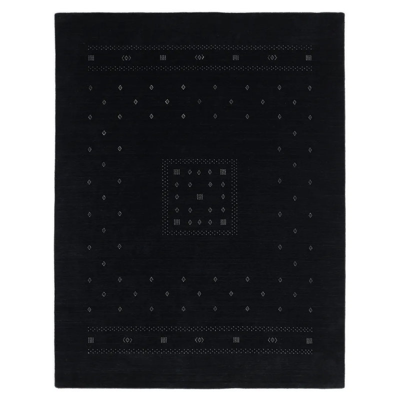 Simi Hand Knotted Cotton/Wool Southwestern Area Rug, Black, Runner 2'6" x 8'