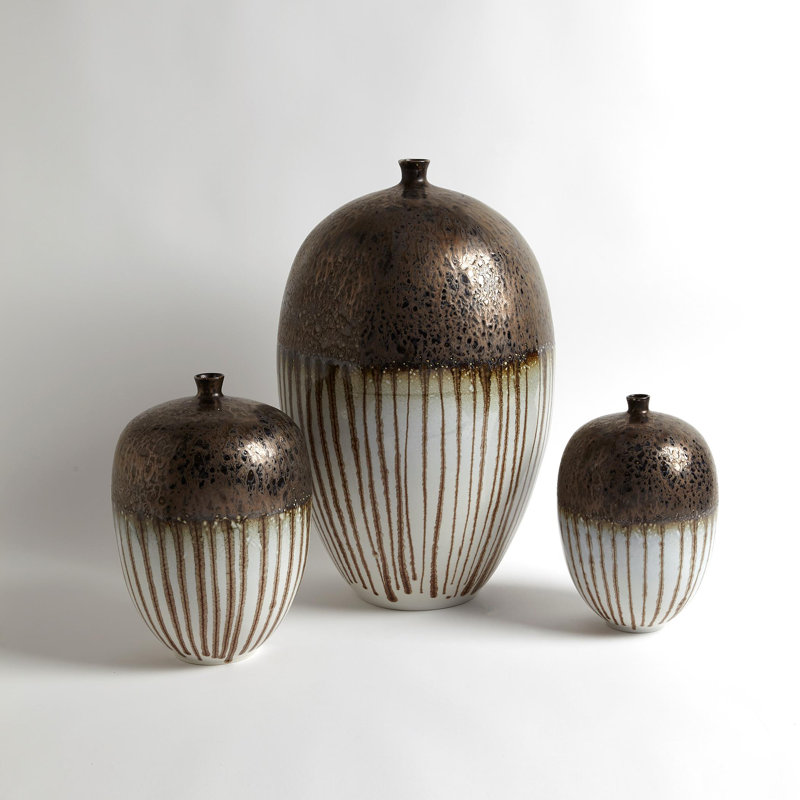 Reactive Bronze Stripe Vessel, 22" H x 14.5" W x 14.5" D