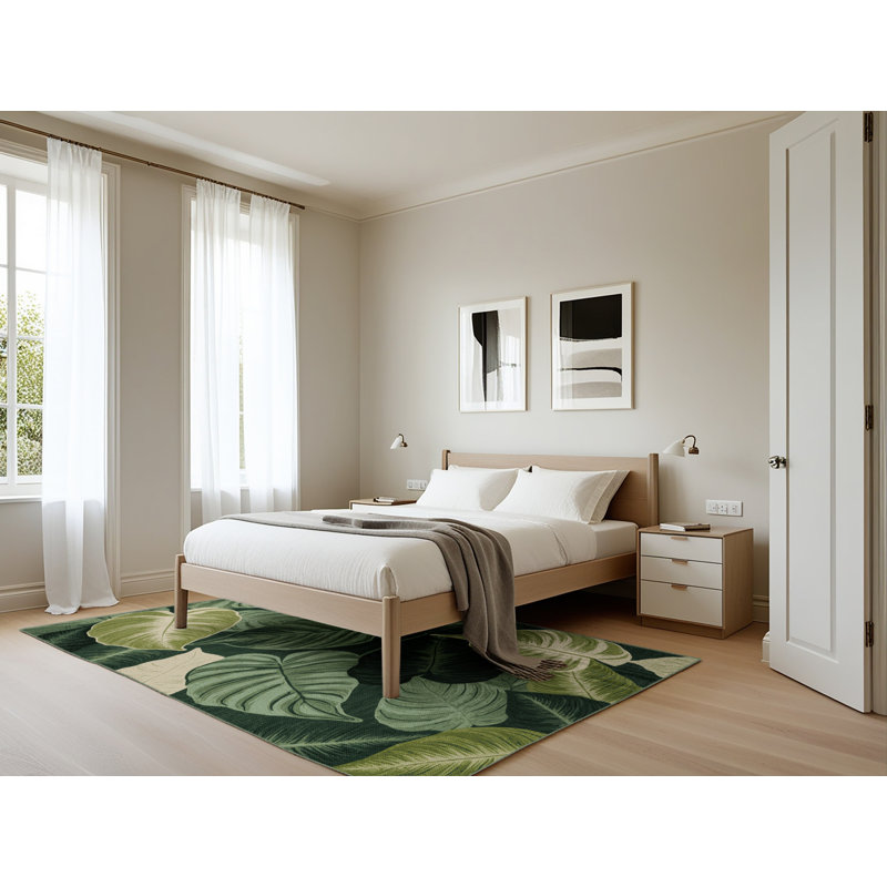 Tapis vert botanique lavable à la machine, Rectangle 5 pi x 7 pi
