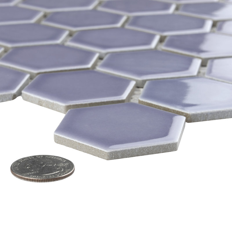 Hudson Due 2" X 2" Hex Porcelain Mosaic Floor and Wall Tile, Lavender