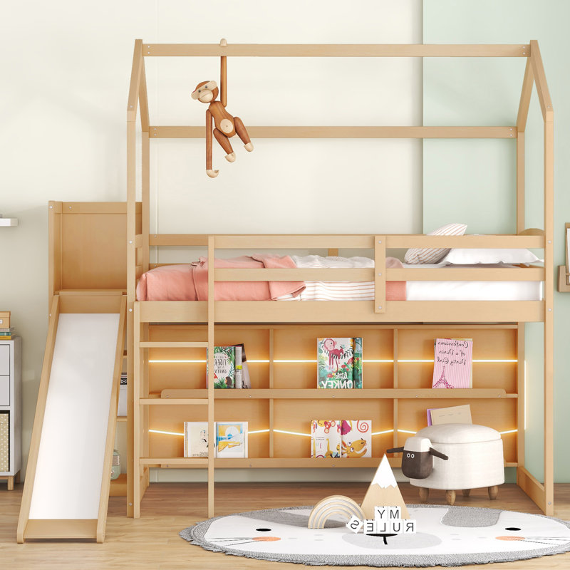 Twin Size Loft Bed With Storage, Natural
