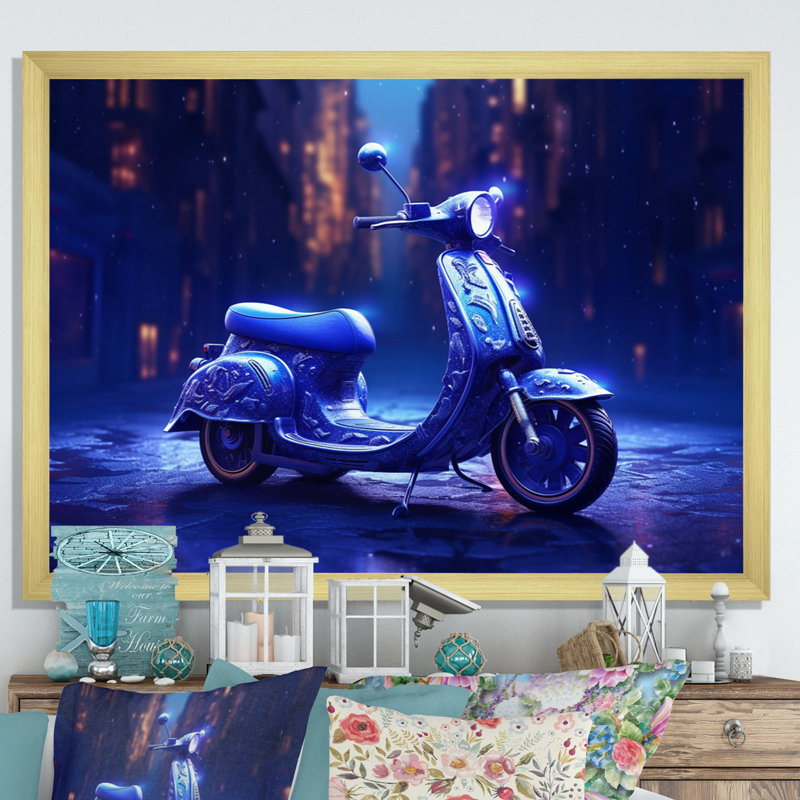 Scooter City Rides I - Transport, impressions sur toile, Cadre doré à une seule photo, H 16 po x l 32 po x P 1 po