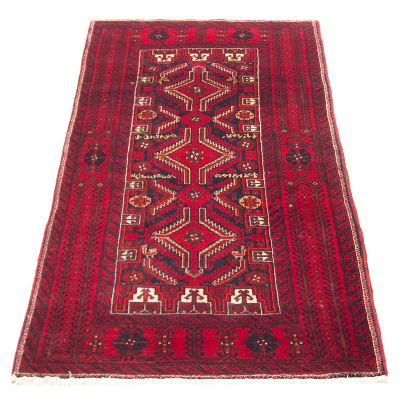 Tapis rouge en laine noué à la main de conception unique 3 pi 5 po x 6 pi 5 po New Age