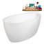 Baignoire autoportante en acrylique blanc brillant 59 po, plateau en bambou, drain-103682582