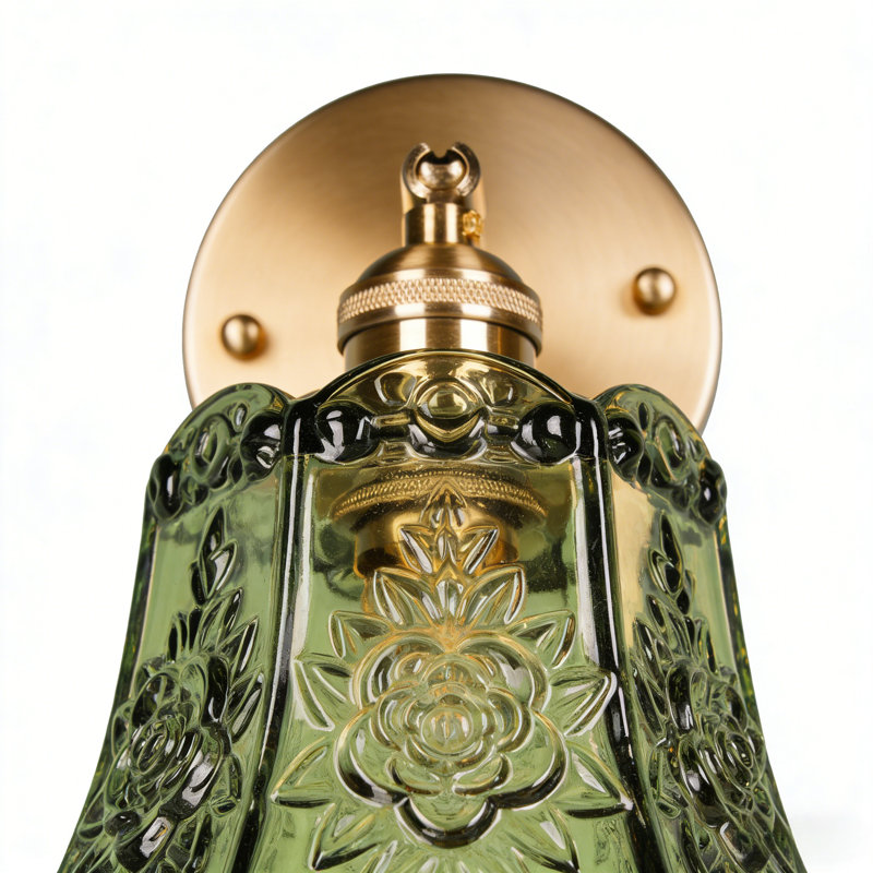 5.7-Inch Exquisite Retro Carved Green Wall Lamp (Including Warm Light Source)