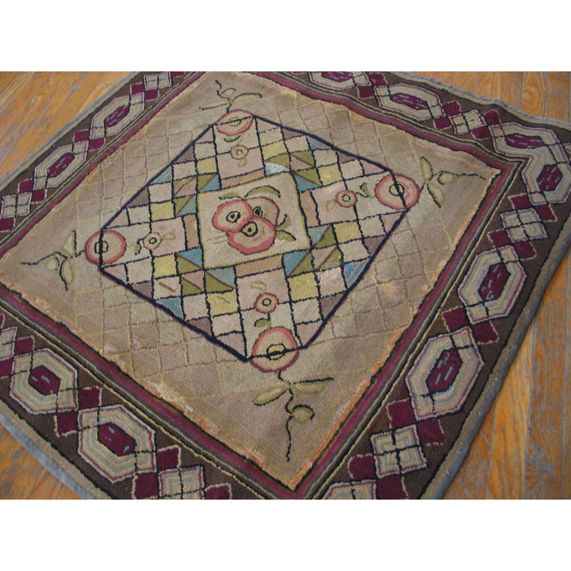 Antique American Hooked Geometric Medallion Rug