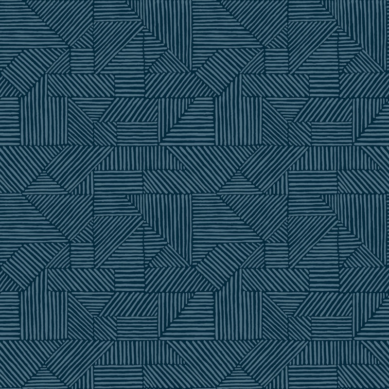 Crescendo Dark Blue Block Geometric Wallpaper, Blue